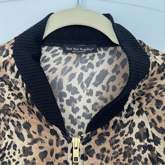 See You Monday Brown and Black Leopard Print Sheer Bomber Jacket XS S - Picture 5 of 7